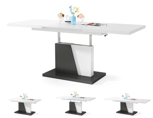 Moderner Esszimmertisch Grand - Esstisch - bis 180cm ausziehbar – höhenverstellbar - Küchentisch - Kitchen Table - 120x70cm - 05 - Weiß+Anthrazit von Moderner