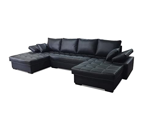 Modernes Ecksofa mit Schlaffunktion und Bettkasten Fondo U-Form Schlafsofa Gesteppt Groß Big Sofa XXL Kunstleder Wohnlandschaft Bettkasten Gewebe Schwarz Grau 19 von Modernes