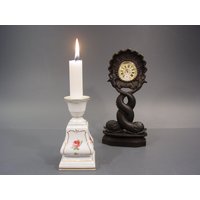 Porzellan Kerzenhalter Ak Kaiser - Einflammiger Kerzenständer Vintage Deutscher Historismus Stil Rosa Rosendekor von ModernismWorld