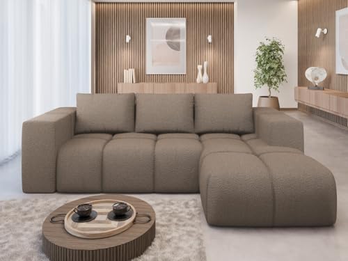 Ecksofa mit Schlaffunktion und Bettkasten - Modern Sofa L-Form - Flavio - Bequem Schlafsofa - Weiches Big Sofa - Schlafcouch 267x163x90 cm - Rechts Dunkelbeige - Sicuro 50 - MODERNO von Moderno Meble