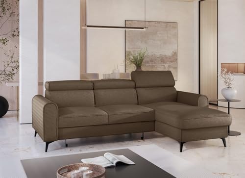 Ecksofa mit Schlaffunktion und Bettkasten - Modern Universell Sofa mit verstellbare Kopfstützen - Bello - Schalfsofa L-Form - Weiches Schlafcouch - 252x175x101 cm - Braun - Raven 45 - MODERNO von Moderno Meble