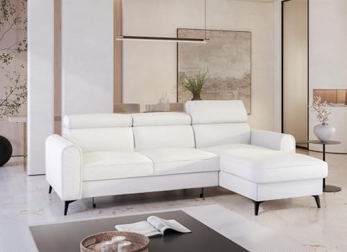 Ecksofa mit Schlaffunktion und Bettkasten - Modern Universell Sofa mit verstellbare Kopfstützen - Bello - Schalfsofa L-Form - Weiches Schlafcouch - 252x175x101 cm - Creme - Raven 22 - MODERNO von Moderno Meble