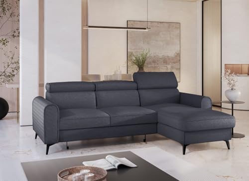 Ecksofa mit Schlaffunktion und Bettkasten - Modern Universell Sofa mit verstellbare Kopfstützen - Bello - Schalfsofa L-Form - Weiches Schlafcouch - 252x175x101 cm - Graphit - Raven 18 - MODERNO von Moderno Meble