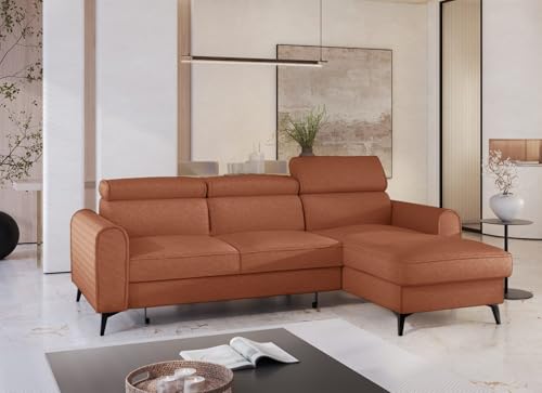 Ecksofa mit Schlaffunktion und Bettkasten - Modern Universell Sofa mit verstellbare Kopfstützen - Bello - Schalfsofa L-Form - Weiches Schlafcouch - 252x175x101 cm - Ziegelfarbe - Raven 44 - MODERNO von Moderno Meble