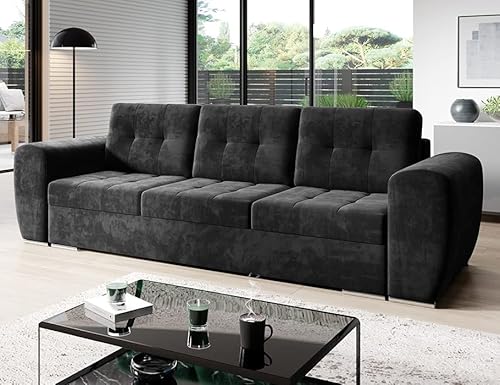 MODERNO Bari 3-Sitzer Sofa mit Schlaffunktion Couch Schlafsofa mit Bettkasten Schlafcouch Moderne Möbel ins Wohnzimmer Sofagarnituren Veloursstoff Steppsofa Graphit von Moderno Meble
