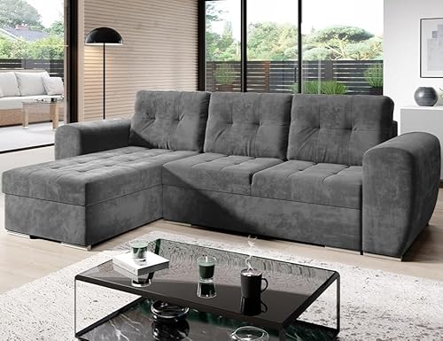 MODERNO Ecksofa mit Schlaffunktion BARI - Sofa mit 3 Sitzen - Schlafcouch L-Form - Modern Couch - Schlafsofa mit Steppung - 256x157x85 cm - Grau - Monolith 85 von Moderno Meble