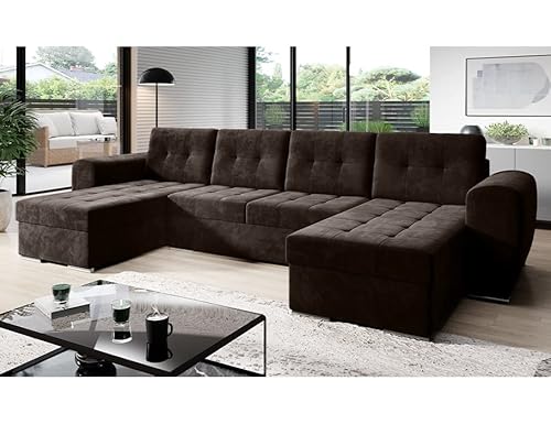 MODERNO Bari Wohnlandschaft Sofa mit Schlaffunktion Couch U-Form Schlafsofa mit Bettkasten Ecksofa Schlafcouch Moderne Wohnzimmermöbel Eckcouch Veloursstoff Steppsofa Braun von Moderno Meble