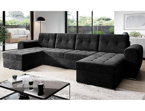 MODERNO Bari Wohnlandschaft Sofa mit Schlaffunktion Couch U-Form Schlafsofa mit Bettkasten Ecksofa Schlafcouch Moderne Wohnzimmermöbel Eckcouch Veloursstoff Steppsofa Grau von Moderno Meble