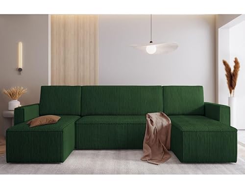 MODERNO Ecksofa mit Schlaffunktion und Bettkasten MIMIR U - Sofa mit +3 Sitzen - Schlafcouch Wohnlandschaft U Form - Modern Couch 305x144x80 cm - Big Sofa XXL - Grün von Moderno Meble