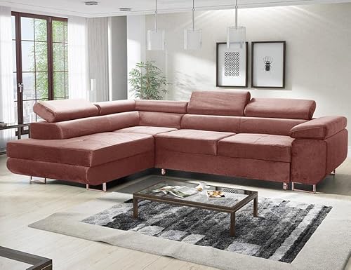 MODERNO Ecksofa mit Schlaffunktion und Bettkasten Avesta - Sofa +3 Sitzen mit Robusten Metallfüße - Schlafcouch L-Form - Modern Couch 277x203x73 cm - Ecke Links Velours Rosa MODERNO Ecksofa mit Schlaffunktion und Bettkasten Avesta - Sofa +3 Sitzen mit Robusten Metallfüße - Schlafcouch L-Form - Modern Couch 277x203x73 cm - Ecke Links Velours Rosa von Moderno Meble