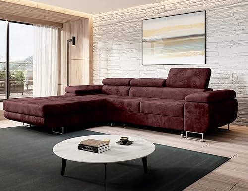 MODERNO Ecksofa mit Schlaffunktion und Bettkasten NORBERG - Sofa mit 3 Sitzen und Robusten Überzug - Schlafcouch L-Form - Modern Couch 72x279x205 cm - Ecke Links Weinrot MODERNO Ecksofa mit Schlaffunktion und Bettkasten NORBERG - Sofa mit 3 Sitzen und Robusten Überzug - Schlafcouch L-Form - Modern Couch 72x279x205 cm - Ecke Links Weinrot von Moderno Meble
