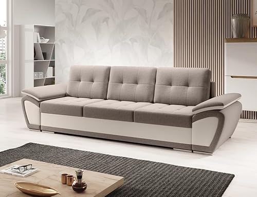 MODERNO Enzo 3-Sitzer Sofa mit Schlaffunktion Couch Schlafsofa mit Bettkasten Schlafcouch Moderne Möbel ins Wohnzimmer Sofagarnituren Veloursstoff Steppsofa Cremebeige von Moderno Meble