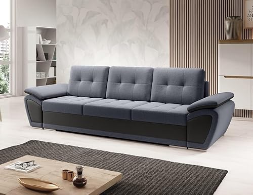 MODERNO Enzo 3-Sitzer Sofa mit Schlaffunktion Couch Schlafsofa mit Bettkasten Schlafcouch Moderne Möbel ins Wohnzimmer Sofagarnituren Veloursstoff Steppsofa Graphit Schwarz von Moderno Meble