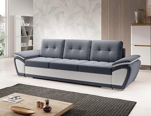 Sofa mit Schlaffunktion und Bettkasten - Ecksofa fur 3 Personen aus Velours - ENZO - Bequem Schlafsofa - Elegant Couch - Modern Couch 263x91x92 cm - Graphit-Weiß - MODERNO von Moderno Meble