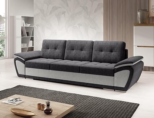 MODERNO Enzo 3-Sitzer Sofa mit Schlaffunktion Couch Schlafsofa mit Bettkasten Schlafcouch Moderne Möbel ins Wohnzimmer Sofagarnituren Veloursstoff Steppsofa Schwarz Grau von Moderno Meble