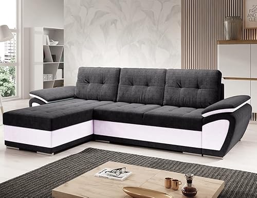 MODERNO Enzo Ecksofa mit Schlaffunktion Sofa Couch L-Form Schlafsofa mit Bettkasten Schlafcouch Wohnlandschaft Moderne Wohnzimmermöbel Eckcouch Steppsofa Schwarz Weiß von Moderno Meble