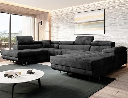Moderno Ecksofa mit Schlaffunktion und Bettkasten VARBERG - Sofa mit Robusten Überzug - Schlafcouch U-Form - Modern Couch - 72x345x205 cm - Links Graphit von Moderno Meble