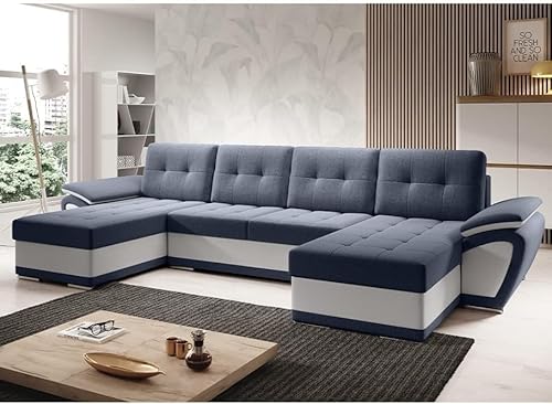 MODERNO Wohnlandschaft Sofa mit Schlaffunktion ENZO U - Sofa U-Form mit Bettkasten - Modern Ecksofa Schlafcouch - Steppsofa Zweifarbig - Dunkelblau-Weiß MODERNO Wohnlandschaft Sofa mit Schlaffunktion ENZO U - Sofa U-Form mit Bettkasten - Modern Ecksofa Schlafcouch - Steppsofa Zweifarbig - Dunkelblau-Weiß von Moderno Meble