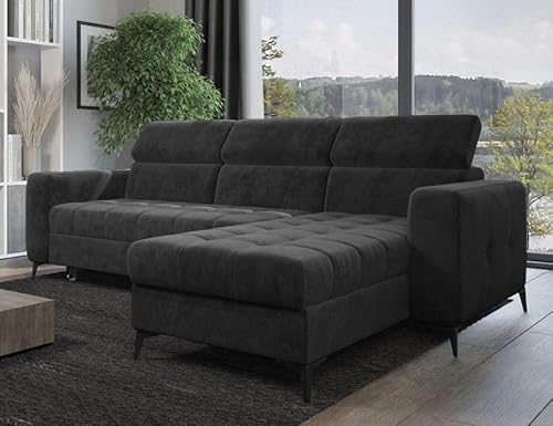 Modern Sofa mit verstellbare Kopfstützen - FILO Schalfsofa L-Form - Schlafcouch - Dunkelgrau - Monolith 92 - MODERNO von Moderno Meble