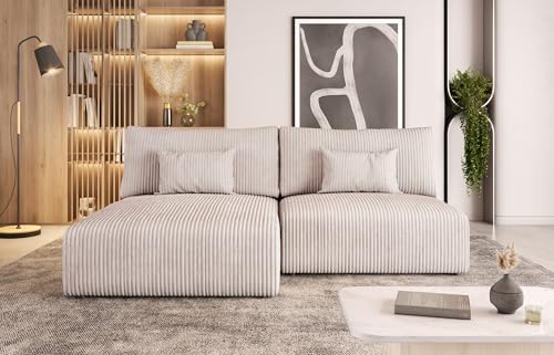 Moderno Ecksofa mit Schlaffunktion MODULO - Sofa mit 3 Sitzen und Robusten Überzug - Schlafcouch L-Form - Modern Couch - 210x152x80 cm - Creme von Moderno Meble