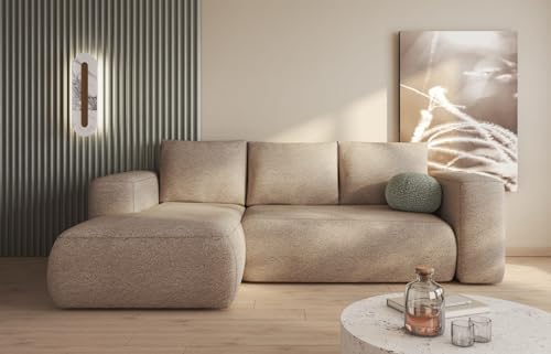 MODERNO Ecksofa mit Schlaffunktion und Bettkasten LAMBI - Sofa mit 3 Sitzen und Robusten Überzug - Schlafcouch L-Form - Modern Couch 266x164x89 cm - Ecke Links Beige von Moderno Meble