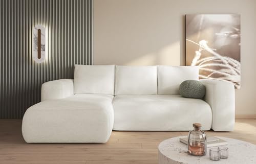 MODERNO Ecksofa mit Schlaffunktion und Bettkasten LAMBI - Sofa mit 3 Sitzen und Robusten Überzug - Schlafcouch L-Form - Modern Couch 266x164x89 cm - Ecke Links Creme von Moderno Meble