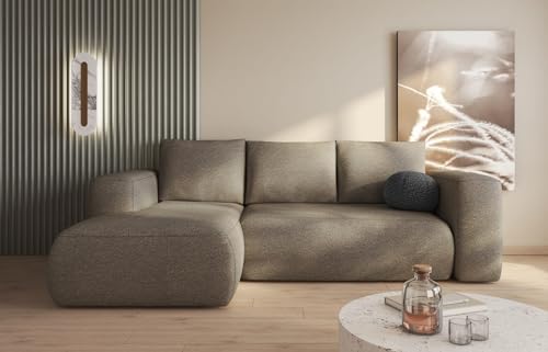 MODERNO Ecksofa mit Schlaffunktion und Bettkasten LAMBI - Sofa mit 3 Sitzen und Robusten Überzug - Schlafcouch L-Form - Modern Couch 266x164x89 cm - Ecke Links Grau Beige von Moderno Meble