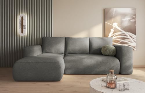 MODERNO Ecksofa mit Schlaffunktion und Bettkasten LAMBI - Sofa mit 3 Sitzen und Robusten Überzug - Schlafcouch L-Form - Modern Couch 266x164x89 cm - Ecke Links Grau von Moderno Meble