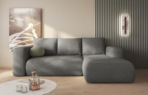Sofa mit Schlaffunktion und Bettkasten - Ecksofa fur 3 Personen - LAMBI - Bequem Schlafsofa - L-Form - Modern Couch 266x164x89 cm - Ecke Rechts - Grau - MODERNO von Moderno Meble