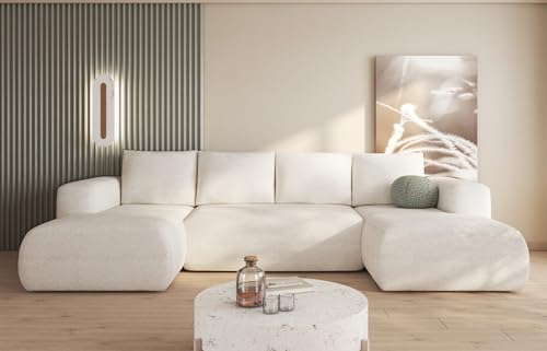 Sofa mit Schlaffunktion und Bettkasten - Wohnlandschaft U-Form - LAMBI U - Bequem Schlafsofa - Big Sofa - Modern Couch 338x164x89 cm - Dunkel Creme - MODERNO von Moderno Meble