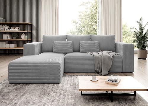 Moderno Ecksofa mit Schlaffunktion und Bettkasten Stripes - Sofa mit 3 Sitzer und Robuste überzug - Schlafcouch L-Form - Modern Couch Cord - 255x73x161 cm - Links Grau Moderno Ecksofa mit Schlaffunktion und Bettkasten Stripes - Sofa mit 3 Sitzer und Robuste überzug - Schlafcouch L-Form - Modern Couch Cord - 255x73x161 cm - Links Grau von Moderno Meble