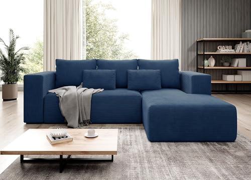 Moderno Ecksofa mit Schlaffunktion und Bettkasten Stripes - Sofa mit 3 Sitzer und Robuste überzug - Schlafcouch L-Form - Modern Couch Cord - 255x73x161 cm - Rechts Marine Moderno Ecksofa mit Schlaffunktion und Bettkasten Stripes - Sofa mit 3 Sitzer und Robuste überzug - Schlafcouch L-Form - Modern Couch Cord - 255x73x161 cm - Rechts Marine von Moderno Meble