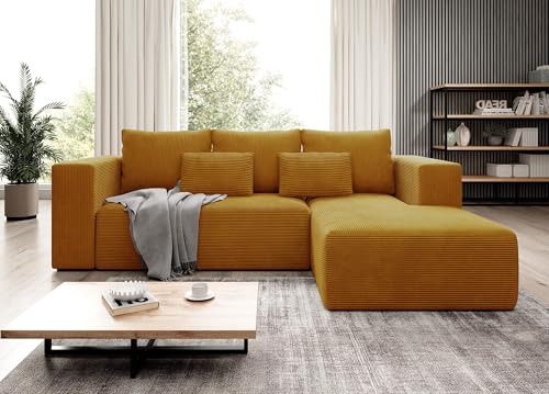Moderno Ecksofa mit Schlaffunktion und Bettkasten Stripes - Sofa mit 3 Sitzer und Robuste überzug - Schlafcouch L-Form - Modern Couch Cord - 255x73x161 cm - Rechts Senf Moderno Ecksofa mit Schlaffunktion und Bettkasten Stripes - Sofa mit 3 Sitzer und Robuste überzug - Schlafcouch L-Form - Modern Couch Cord - 255x73x161 cm - Rechts Senf von Moderno Meble