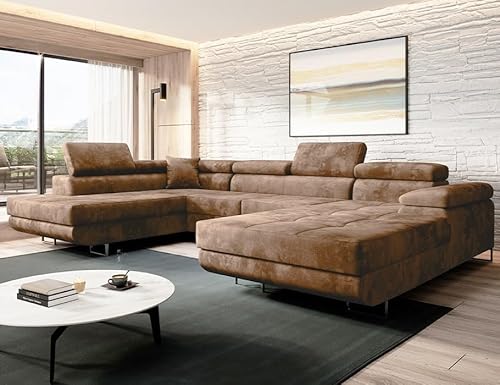 Moderno Ecksofa mit Schlaffunktion und Bettkasten VARBERG - Sofa mit Robusten Überzug - Schlafcouch U-Form - Modern Couch - 72x345x205 cm - Links Beige von Moderno Meble