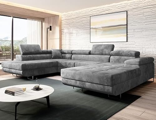 Moderno Ecksofa mit Schlaffunktion und Bettkasten VARBERG - Sofa mit Robusten Überzug - Schlafcouch U-Form - Modern Couch - 72x345x205 cm - Links Grau von Moderno Meble