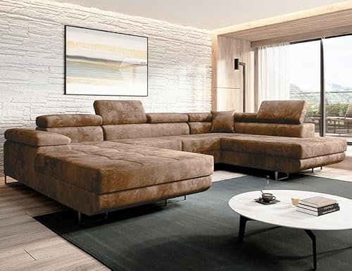 Moderno Ecksofa mit Schlaffunktion und Bettkasten VARBERG - Sofa mit Robusten Überzug - Schlafcouch U-Form - Modern Couch - 72x345x205 cm - Rechts Beige von Moderno Meble
