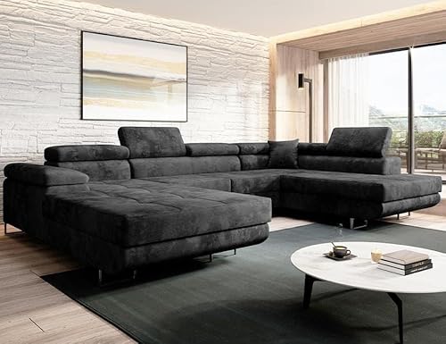 Moderno Ecksofa mit Schlaffunktion und Bettkasten VARBERG - Sofa mit Robusten Überzug - Schlafcouch U-Form - Modern Couch - 72x345x205 cm - Rechts Graphit von Moderno Meble