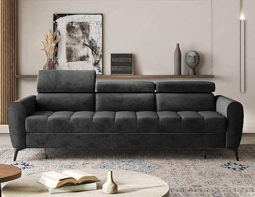 Moderno Sofa mit Schlaffunktion Bjorn - Sofa mit 3 Sitzen und Robusten Metallfüße - Modern Schlafcouch - Couch mit Schlaffunktion 254x97x88 cm - Couch Dunkel Grau von Moderno Meble