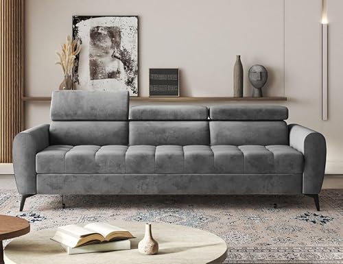 Moderno Sofa mit Schlaffunktion Bjorn - Sofa mit 3 Sitzen und Robusten Metallfüße - Modern Schlafcouch - Couch mit Schlaffunktion 254x97x88 cm - Couch Grau von Moderno Meble
