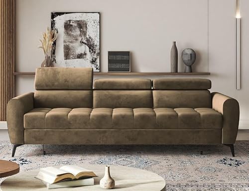 Moderno Sofa mit Schlaffunktion Bjorn - Sofa mit 3 Sitzen und Robusten Metallfüße - Modern Schlafcouch - Couch mit Schlaffunktion 254x97x88 cm - Couch Hell Braun von Moderno Meble