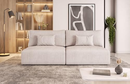 Moderno Sofa mit Schlaffunktion Modulo - Modern Cord Sofa mit 2 Sitzen und Robusten Überzug - Modular Schlafcouch - Couch mit Bettzeugcontainern - 210x80x108 cm - Creme von Moderno Meble