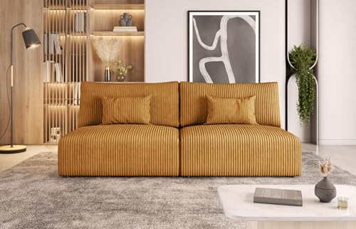 Moderno Sofa mit Schlaffunktion Modulo - Modern Cord Sofa mit 2 Sitzen und Robusten Überzug - Modular Schlafcouch - Couch mit Bettzeugcontainern - 210x80x108 cm - Senf von Moderno Meble