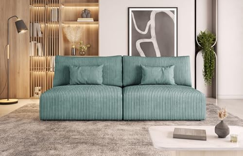 Moderno Sofa mit Schlaffunktion Modulo - Modern Cord Sofa mit 2 Sitzen und Robusten Überzug - Modular Schlafcouch - Couch mit Bettzeugcontainern - 210x80x108 cm - Türkis von Moderno Meble