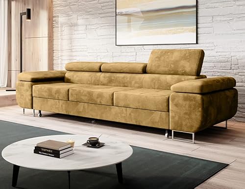 MODERNO 3-Sitzer Sofa mit Schlaffunktion NORBERG - Couch Schlafsofa mit Bettkasten - Schlafcouch Moderne Möbel ins Wohnzimmer - 276x98x87 cm - Senf - Monolith 48 von Moderno Meble