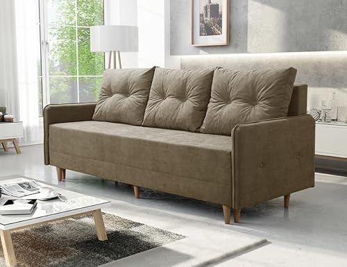 Sofa mit Schlaffunktion und Bettkasten - Skandinavisch Sofa - FERN - Bequem Schlafsofa - Weiches Couch - Retro Schlafcouch 205x86x93 cm - Beige - Soro 23 - MODERNO von Moderno Meble