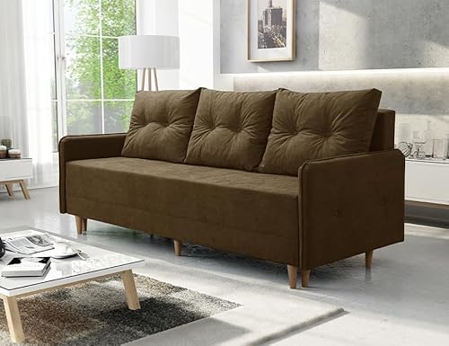 Sofa mit Schlaffunktion und Bettkasten - Skandinavisch Sofa - FERN - Bequem Schlafsofa - Weiches Couch - Retro Schlafcouch 205x86x93 cm - Braun - Soro 28 - MODERNO von Moderno Meble