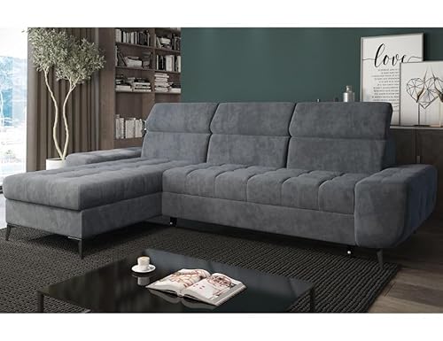 Universell Ecksofa mit Schlaffunktion und Bettkasten - Modern Gesteppt Sofa mit verstellbare Kopfstützen - Como Schalfsofa L-Form - Schlafcouch - 281x175x101 cm - Grau - Monolith 85 - MODERNO von Moderno Meble
