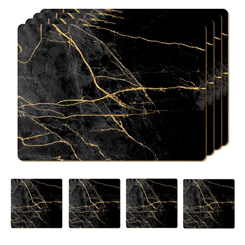 Moderry Set mit 4 hitzebeständigen Kork-Tischsets für den Esstisch mit 4 passenden Getränkeuntersetzern, Marmor-Design, 40,6 x 30,5 cm, Unterseite aus Kork, Harte Tischsets in lackierter Oberfläche von Moderry