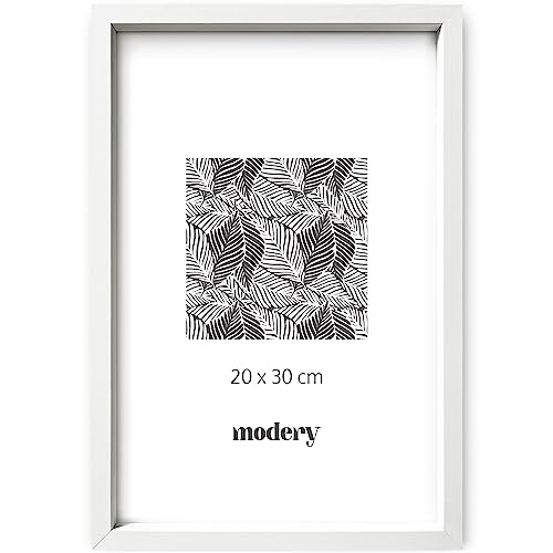 Modery® Bilderrahmen 20x30 weiß für Fotos und Poster, Holzrahmen für Blätter 20x30 (20x30cm, Weiß) von Modery