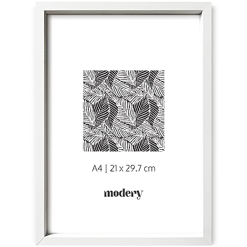 Modery® Bilderrahmen A4 weiß für Fotos und Poster, Holzrahmen für A4-Blätter (A4 | 21x29.7cm, Weiß) von Modery